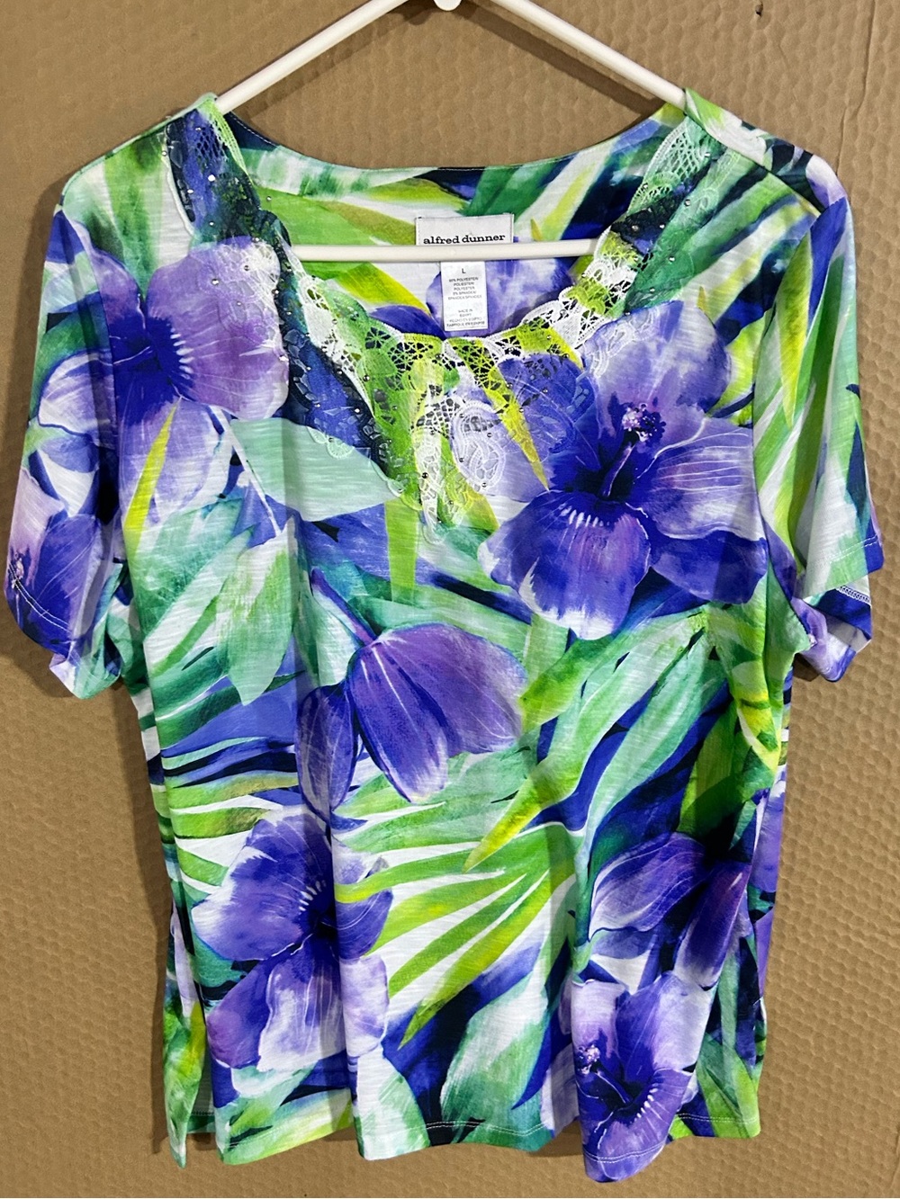 Alfred Dunner Purple & Green Floral Short-Sleeve Top